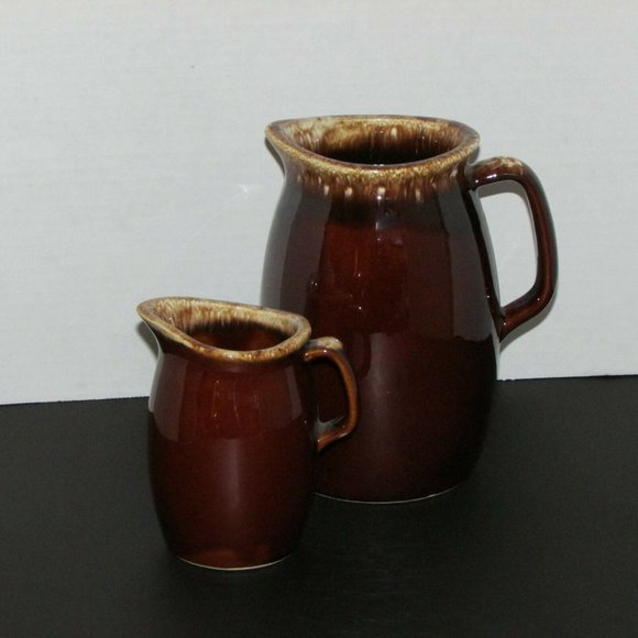 HULL POTTERY Vintage Water Pitcher & Creamer Brown Drip Glaze Jug - Picture 1 of 3